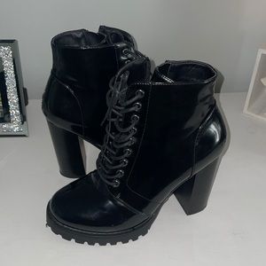 Black lace up heel combat booties